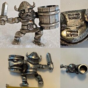 Tinn-Per Norway Viking Pewter Toothpick holder Figurine 3" Warrior with sword